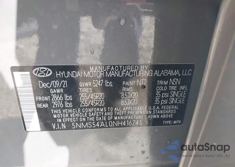 2022 Hyundai Santa Fe Calligraphy from USA, damaged, VIN 5NMS54AL0NH416745